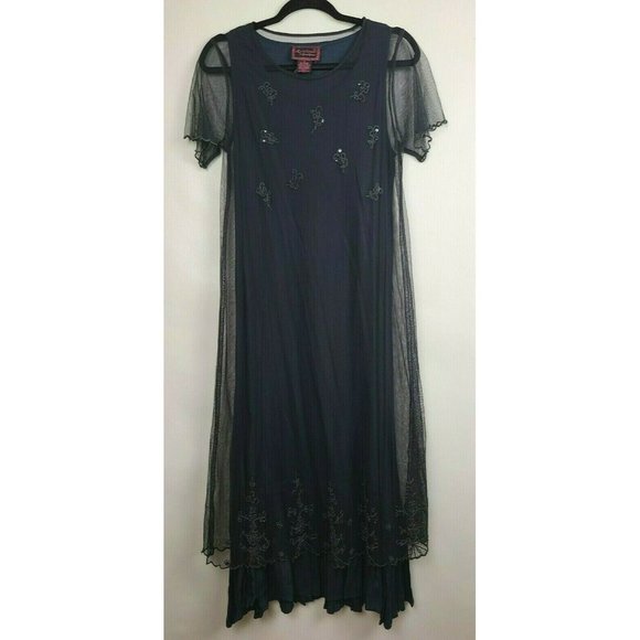April Cornell Dresses & Skirts - April Cornell Black Mesh Overlay Sequined Cottagecore Maxi Dress Small